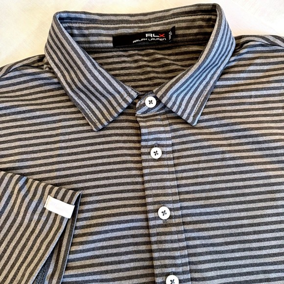 RLX Ralph Lauren Other - RLX Ralph Lauren Polo Shirt Large Grey Striped Performance Golf Short Sleeve